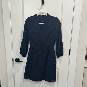 Ann Taylor Textured Navy Long Sleeve Dress